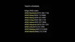 Bölge AFAD numaraları - Kahramanmaraş deprem Gaziantep deprem