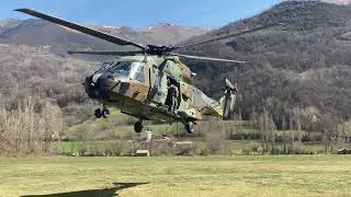 Spanish Army NH90 Multi-role Military Helicopter  is flying at Mountain Exercises
