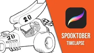 Spooky Sprint Car | Inktober style ProCreate drawing time lapse