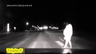 Scary woman at midnight on the road
