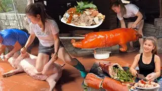 Come and watch the girl make the best whole roasted pig with crispy skin at the market entrance. BBQ