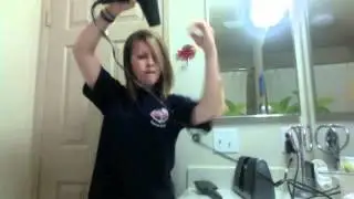 Awkward Girl Dries Hair