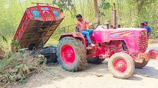 Mahindra super tarbo 595 digital hydrolic soil unloading video by tractor!Digital Unload facility!