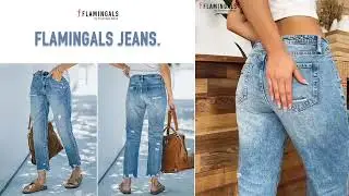 【Flamingals】Ripped Raw Hem Mid Rise Straight Leg Cropped Jeans#ootd #jeanslovers #fashionstyle
