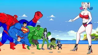 Spiderman Team She Hulk Fight Joker Bad Guys Team Rescue Hulk Baby run away harley quinn | Funny
