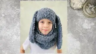 Плюшевая балаклава из Alize Puffy с ушками зайки