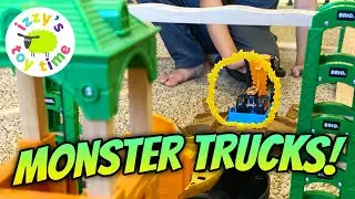 MONSTER TRUCKS FOR KIDS! Hot Wheels and Toy Trains...COMBINED!
