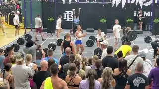 monster games crossfit competition 2024 Stacie and wade sqaut clean/ muscle up/ hspu.