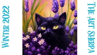 Lucky Black Cat in Flowers 🥀😺 How to paint acrylics for beginners: Paint Night At Home