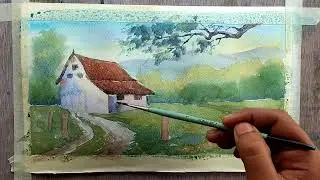 Watercolour landscape painting tutorial / simple watercolor painting techniques / easy drawing