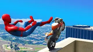 GTA 5 Spider-Man Epic Jumps, Stunts Fails Ragdolls