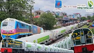 Tổng Hợp Những Đầu Máy D19E - D18E - D9E kéo Các Đoàn Tàu Chở Các Bồn Khí LNG Vừa Trắng Vừa Dài (👇)