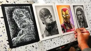DRAWING MARVEL's AVENGERS WITH 4 DIFFERENT STYLE (Hulk, Iron Man, Captain America, Thor) | Futuge