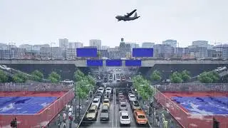 Blue Screen City Billboards Mockup 415