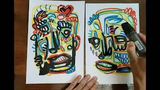 Painting 2 crazy faces by Angel Rivas