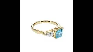 Atyaza Inc Yellow Gold Blue Topaz and Diamond Engagement Ring ATZR 0785