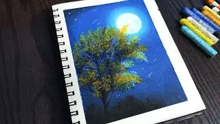 Oil Pastel Moonlight Drawing | How to Draw Moonlight Scenery Drawing with Oil Pastel |
