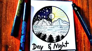 How to Draw Easy and Beautiful day-night Scenery/ Drawing with Oil Pastels
