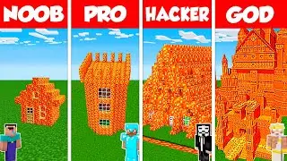 Minecraft Battle: NOOB vs PRO vs HACKER vs GOD: LAVA BLOCK HOUSE BASE BUILD CHALLENGE / Animation