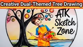 Creative Dual-Themed Tree 🎄 Drawing | Sunset & Shadow Art | Pencil Art Tutorial | ATK Sketch Zone🔥