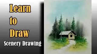 How to draw a scenery with pencil colour | Scenery drawing