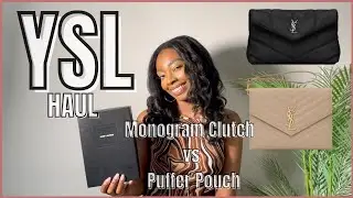 SAINT LAURENT HAUL | YSL MONOGRAM CLUTCH VS  PUFFER POUCH REVIEW | WHAT FITS? IS IT WORTH IT? 2022