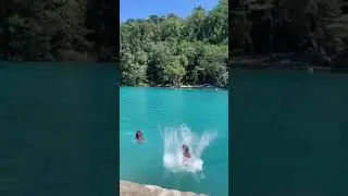 Jumping into the Blue Lagoon in Jamaica 😮