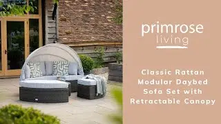 Classic Rattan Modular Daybed Sofa Set with Retractable Canopy in Stone by Primrose Living