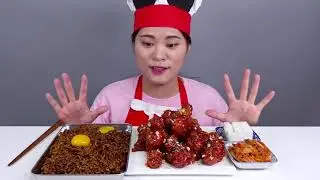 Mukbang Fried Chicken 직접 만든 짜파게티 양념치킨 먹방 DONA 도나