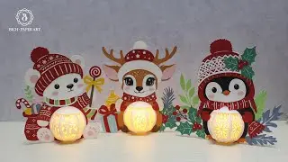How to makPack 3 Christmas Paper Lanterns Penguin, Polar Bear, and Cute Deer