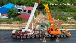 Incredible.! Excavator Failure To Work And Technical Recovery Help By Huge 02 Crane Truck 80Ton