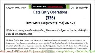 Nios Data Entry Operations 336 Solved Assignment (TMA) 2023 in English Medium