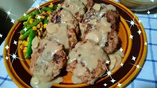 Pork Burger Steak with Mushroom Gravy