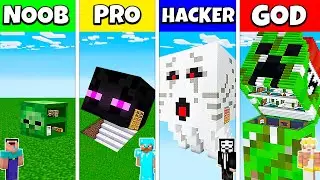 Minecraft Battle: NOOB vs PRO vs HACKER vs GOD: MONSTER HEAD HOUSE BASE BUILD CHALLENGE / Animation
