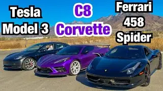 Drag Racing w/ Stradman (Tesla v C8 Corvette v Ferrari 458)