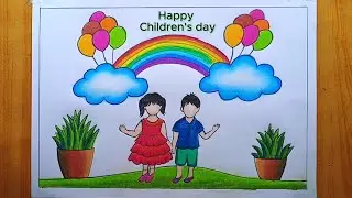 How to Draw Children's day/ Happy Children's Day Poster Drawing/Children's Day Drawing Step By Step