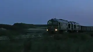 "Blood Moon" over a late freight train
