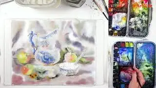 Let's paint jam in a bowl with a Gzhel pattern using watercolors in a step-by-step tutorial from ...