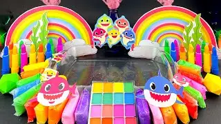 Baby Shark Slime Mixing Makeup, Parts, Glitter Into Slime! Satisfying Slime Video ASMR #ASMR #slime