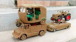 Muddy Auto Rickshaw And Tractor Accident Help Toy Crane And Water Jump Muddy Cleaning | Muddy Toys