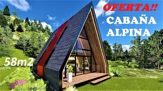 CABAÑA ALPINA ✔ PEQUEÑA Y MODERNA EN MADERA. DE 2 HABITACIONES. ASOALPINA. Planos de construcción.✔