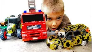 Про пожарную машинку, трактор и УАЗ лесника Video for kids