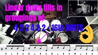 Linear drum fills in groupings of 4 + 2 + 2 + 4 + 2 + 2 for beginners