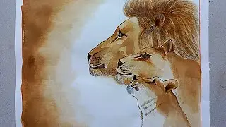 Coffee Painting - Lions | Tutorial | Sumana's Artwork