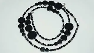 Длинное колье-бусы. Чёрный агат.