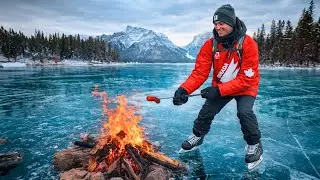 Zimní kempování na bruslích v Kanadě 🇨🇦 (Lake Minnewanka)