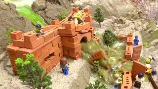 LEGO Minifigs Powerful Mini Brick Castle Washed Away By Toxic Waste Streams - LEGO Dam Breach Video