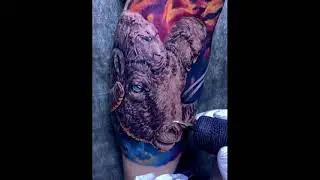 Тату барана на ноге | Color Ram Tattoo Time Lapse | 