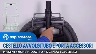 Cestello con gancio per avvolgimento tubo e porta-spazzole e accessori per aspirazione centralizzata