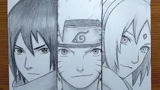 How To Draw Team 7 Trio (Sasuke - Naruto - Sakura) || Easy Anime Drawing Tutorial